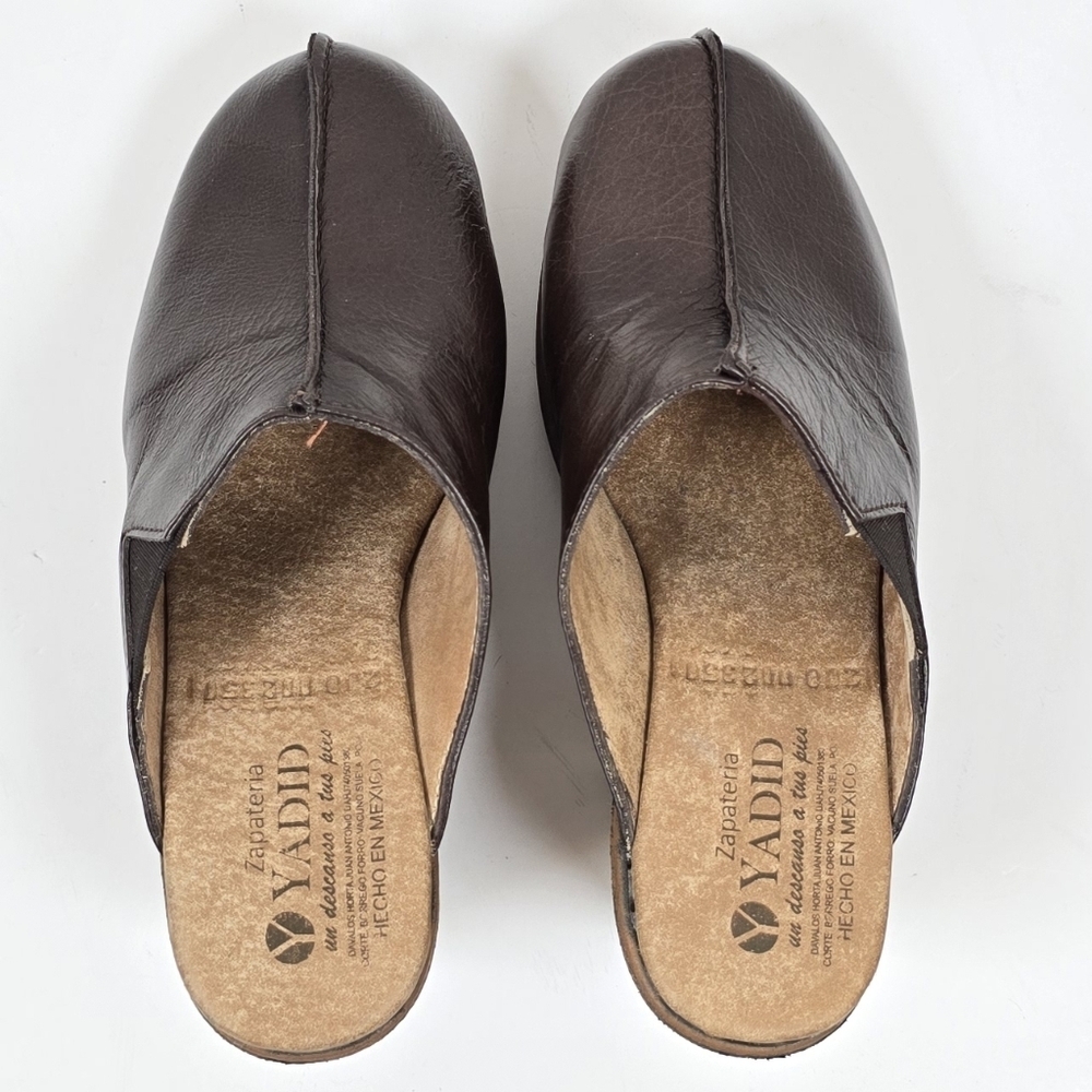 70s Retro Brown Sheepskin Leather Platform Clogs Mules Boho Retro Handmade Sz.6 - Picture 7 of 11